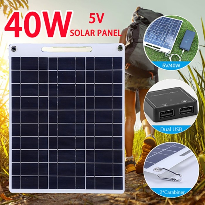 40W Solar Plate 5V Waterproof Solar Panel Portable Dual USB Solar