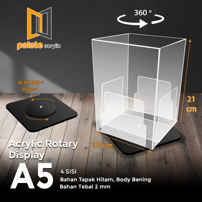 

BARANG TERLARIS Akrilik Display Putar / Stand Brosur Meja Putar A5 4 Sisi