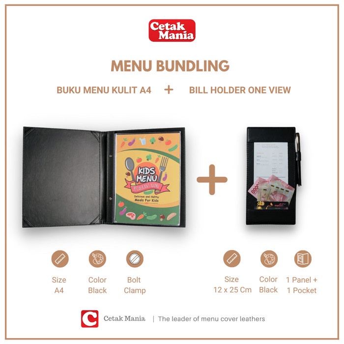 

BARANG TERLARIS Buku Menu Kulit Isi Plastik A4 & Bill Holder Satu Panel Cafe Restoran