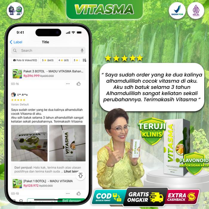 

BARANG TERLARIS PAKET 1 BOTOL - VITASMA - Madu Herbal - Bantu Masalah Pernapasan dan Paru - Bahan