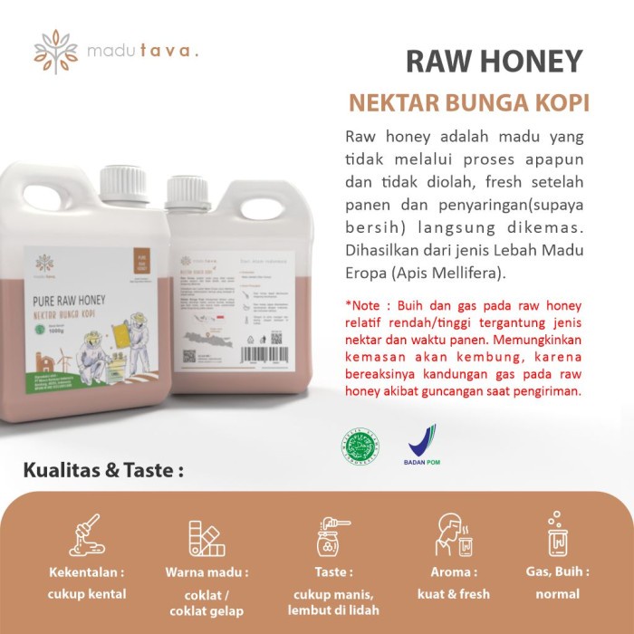 

BARANG TERLARIS Madu Murni Asli Tava 1kg Nektar Kopi 100% Pure Raw Honey Sarang Alami