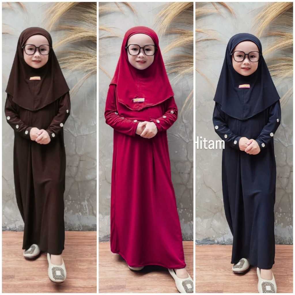 Gamis Jersey Abaya Anak Perempuan Usia 3-12 Tahun Bahan Jersey Lembut Premium Import / Set Kids