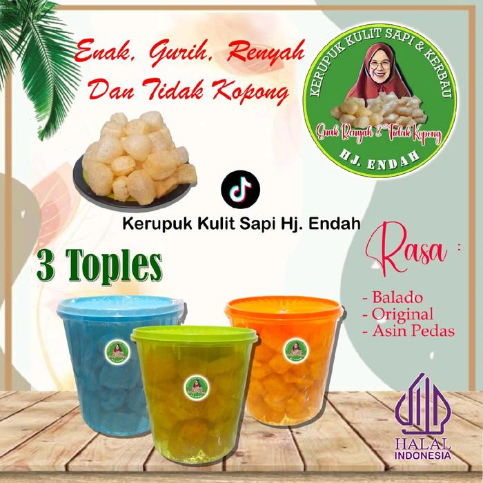 

kerupuk kulit 4 ltr 3 toples hj endah, snack cemilan gurih renyah Asin Keripik Makanan