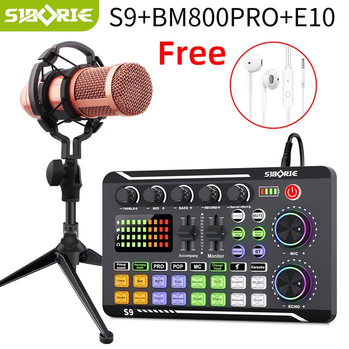 Siborie S9/F998PRO+BM800PRO+E10 Paket lengkap Soundcard Microphone headset SET Satu set dudukan