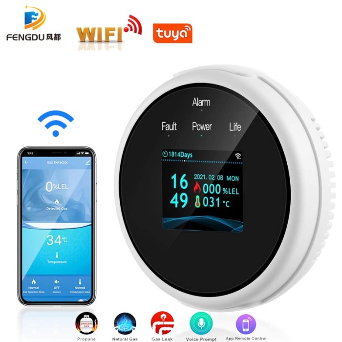 Smart Gas Leak Detector Tuya Wifi Smart Natural Gas Alarm Sensor LED