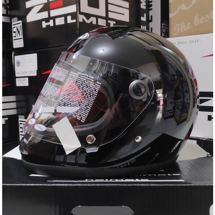 Zeus ZS816E ZS 816 Helm Full Face Vintage Black Glossy Cakil