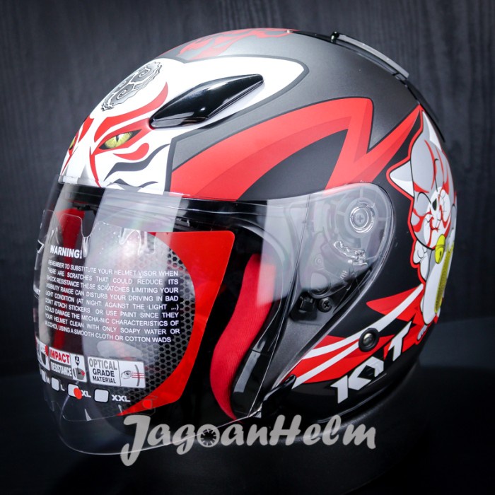 KYT HELM DJ MARU KABUKI CAT DOFF BLACK RED DOFF DJMARU MOTIF