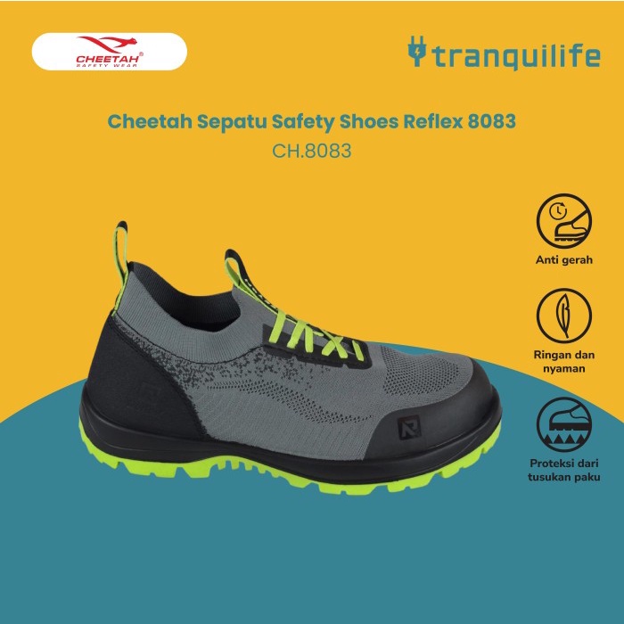 Cheetah Sepatu Safety Shoes Sepatu Kerja Reflex 8083 Hijau Cheetah Sporty