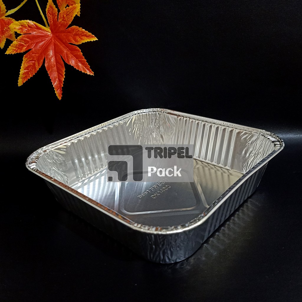 HJK Aluminium Foil Cup Tray OX-1400 Tanpa Tutup 20x20 cm isi 10 pcs