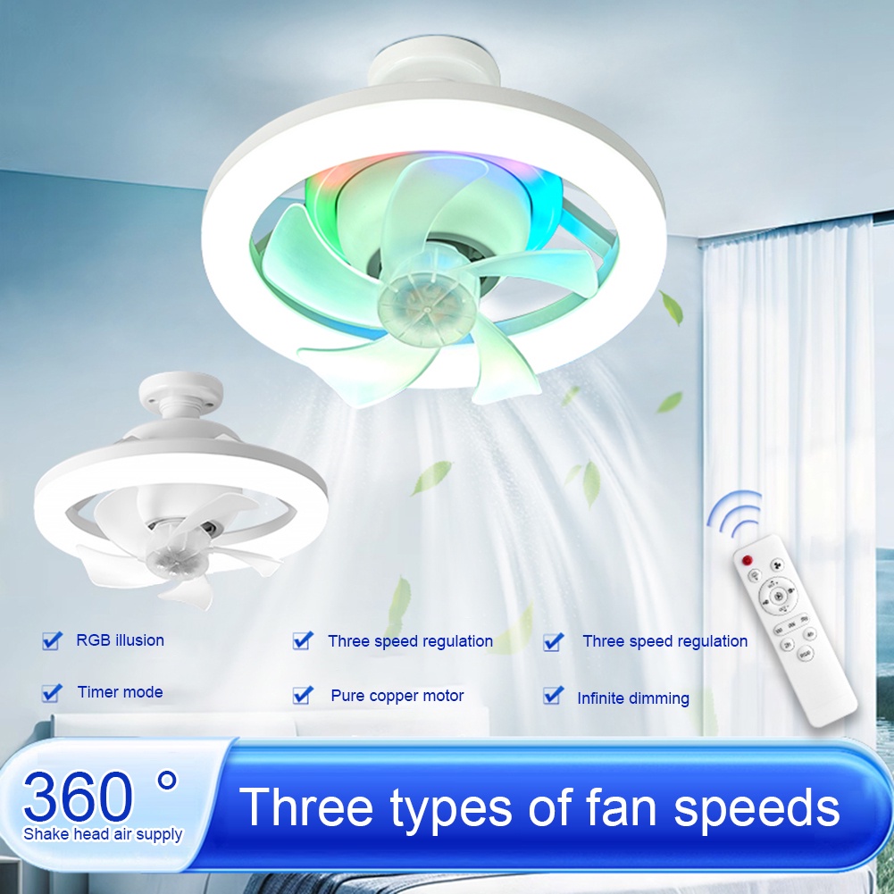 Modern Ceiling Fan LED Lamp with E27 Base Ceiling Fan 3 Colors /RGB Dimmable Chandelier Ceiling Fan 