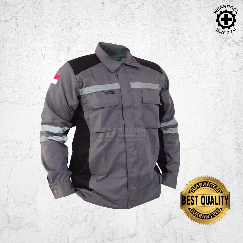 Terbaru Wearpack Kerja Lengan Panjang / Wearpack Safety Warna Abu-Abu Kombinasi Hitam
