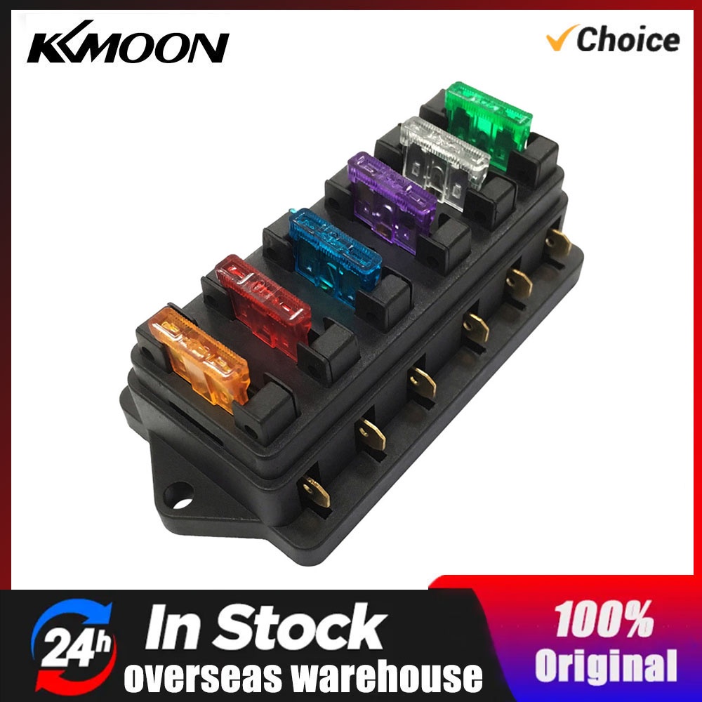 KKMOON 6 Way Fuse Holder Box Car Vehicle Automotive Circuit Blade Fuse Block with 6 Standard Fuses