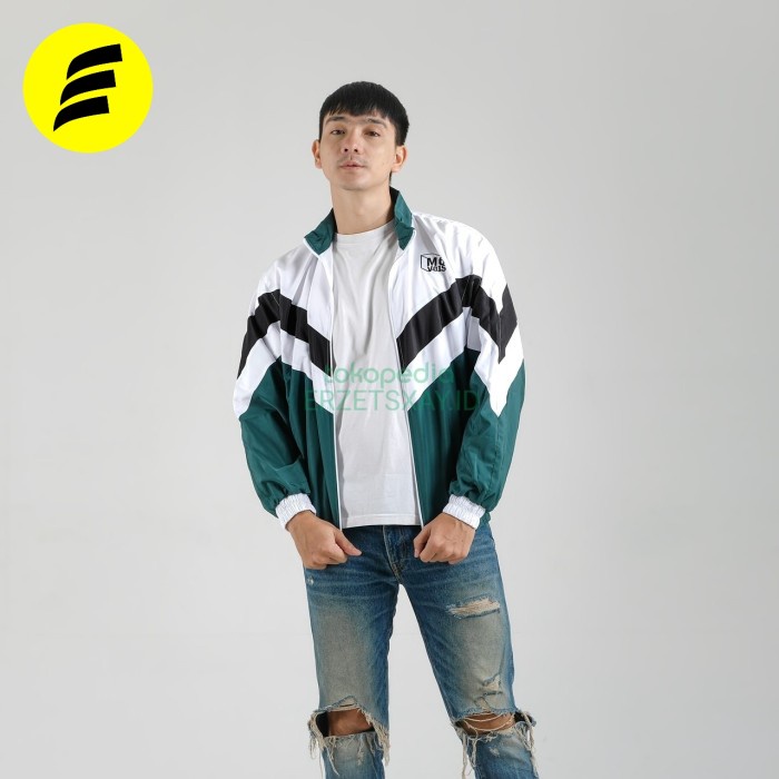 JAKET RETRO SPORT JACKET JAKET PARASUT PRIA - HIJAU BOTOL PREMIUM