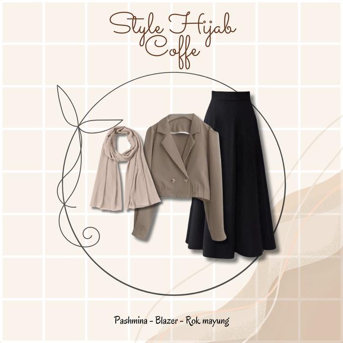 BEST SELLER One Set 3 in 1 Style Hijab Coffe Pashmina - Blazer - Rok mayung Ootd Cewek Remaja Modis
