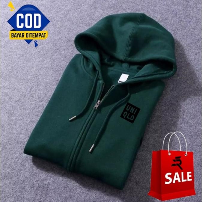 [READY] - JAKET HOODIE RESLETING ZIPPER LOGO UNIQLO BLOK TEXT HITAM / JAKET PRIA / JAKET WANITA /