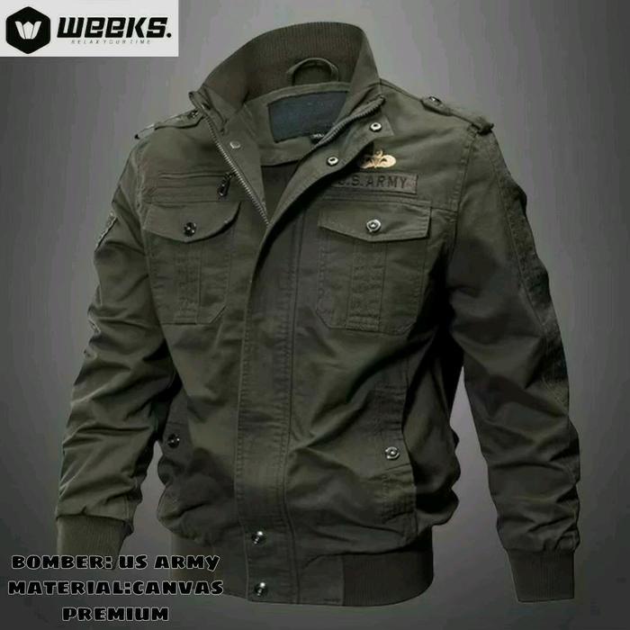 JAKET BOMBER US ARMY PRIA JAKET BOMBER CANVAS ORIGINAL PRIA JAKET SEMUA MUSIM JAKET CANVAS