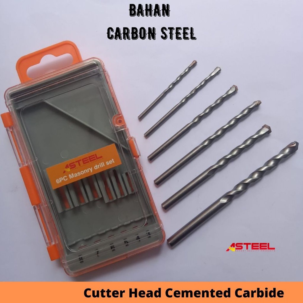 Mata Bor Beton Set 6pcs Asteel -Mata Bor Beton Cemented Carbide - Mata Bor Tembok Beton Set - Mata