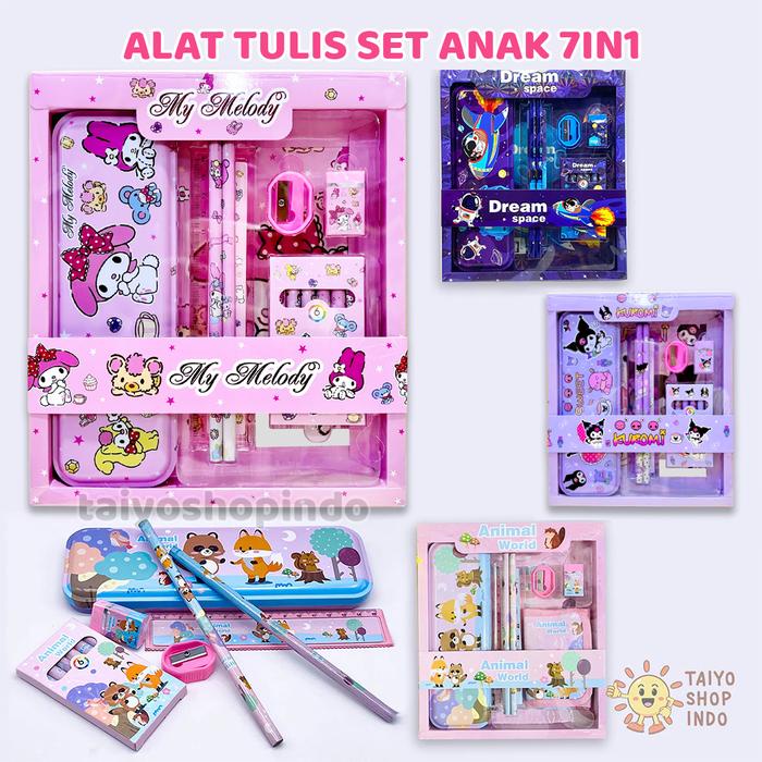 

TAIYO Alat Tulis Set Anak 7IN1 Sanrio Karakter Stationery Tempat Kotak Pensil Perlengkapan Sekola