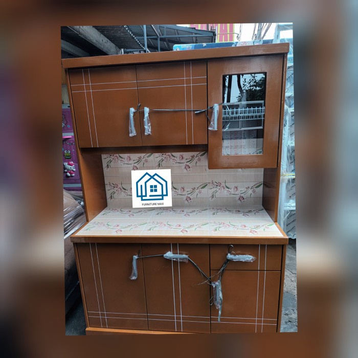 LEMARI SAYUR / LEMARI DAPUR / RAK PIRING KAYU 3 PINTU COKLAT