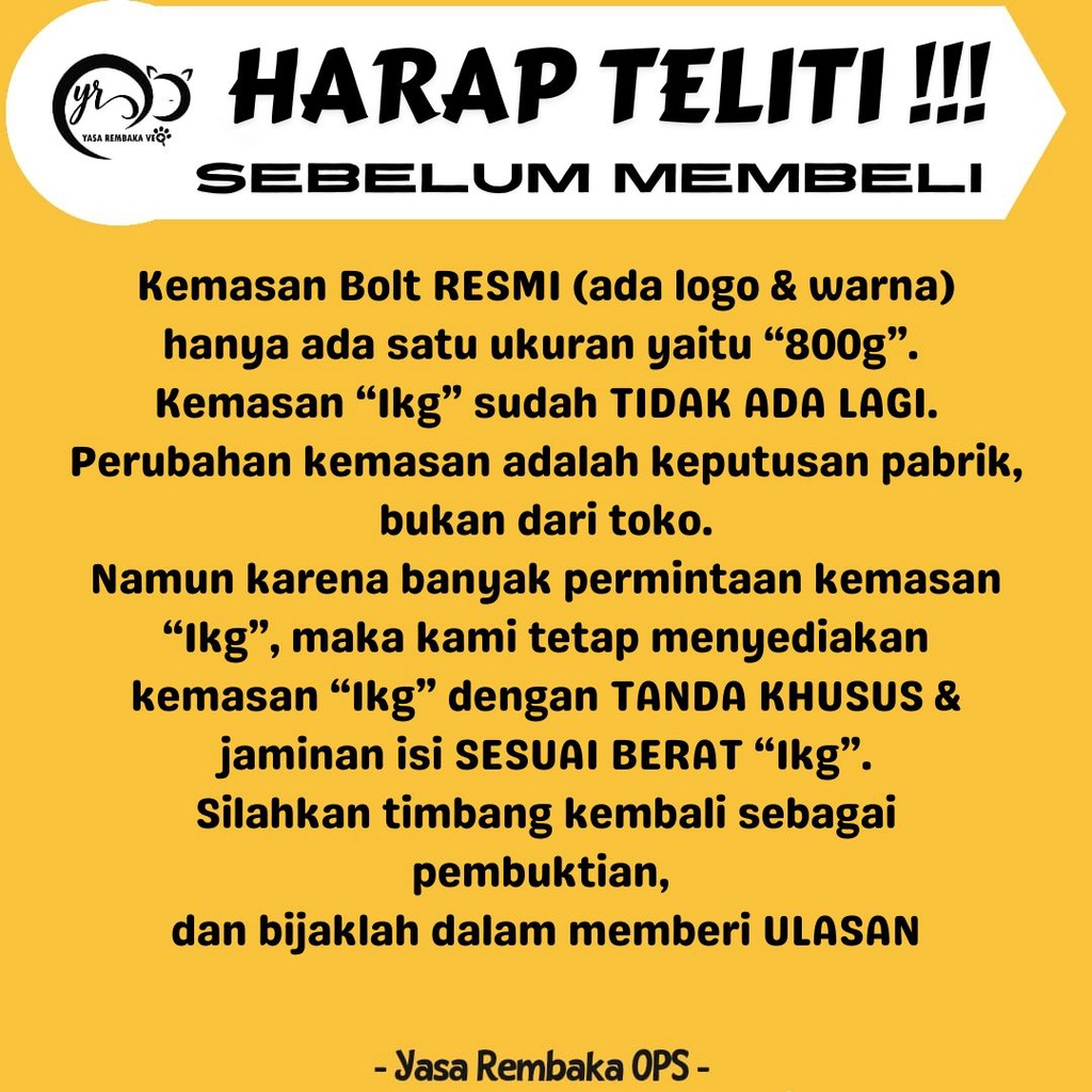 

BOLT TUNA DONUT All Varian (Repack) 1 kg, 800 gr, 500 gr - Makanan Kucing Kering Repack Rasa Tuna