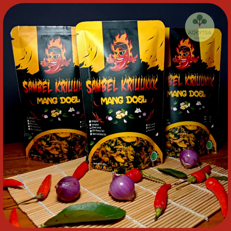 

HJE Sambal Tabur Sambel Goreng Kriuk Kering Mang Doel Hot Pedas Bawang Varian Ori Teri Medan Daun