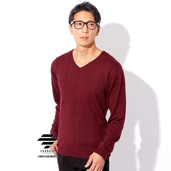 SWEATER RAJUT PRIA V NECK MAROON