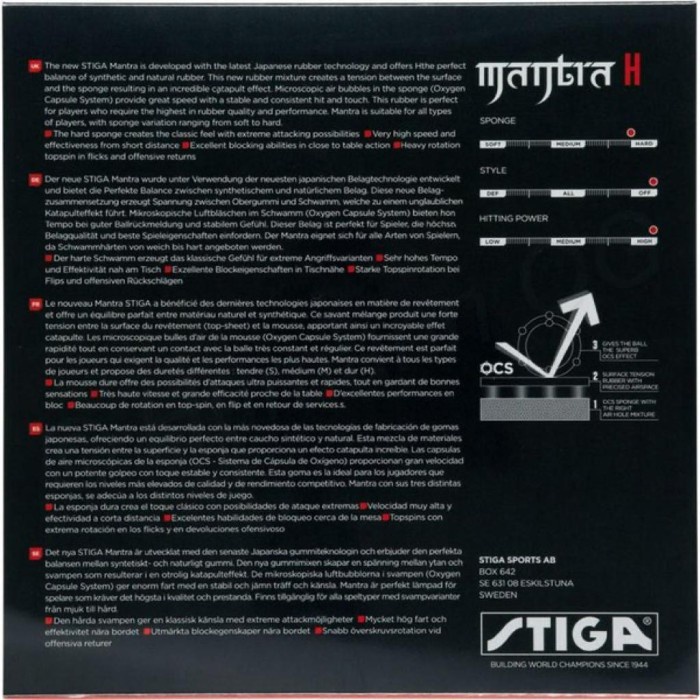 ORIGINAL STIGA MANTRA H Karet Rubber Bat Bet Ping Pong Tenis Meja BARU