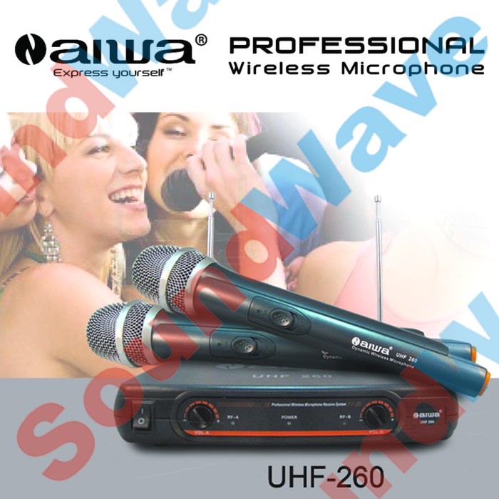 NEW AIWA UHF 260 MICROPHONE WIRELESS 2 MIC PEGANG MIK MIKROFON UHF260