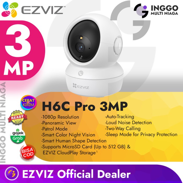 EZVIZ H6c Pro 3MP Smart Wifi Pan Tilt IP Camera CCTV Indoor 1080p Wireless IPCam Portable