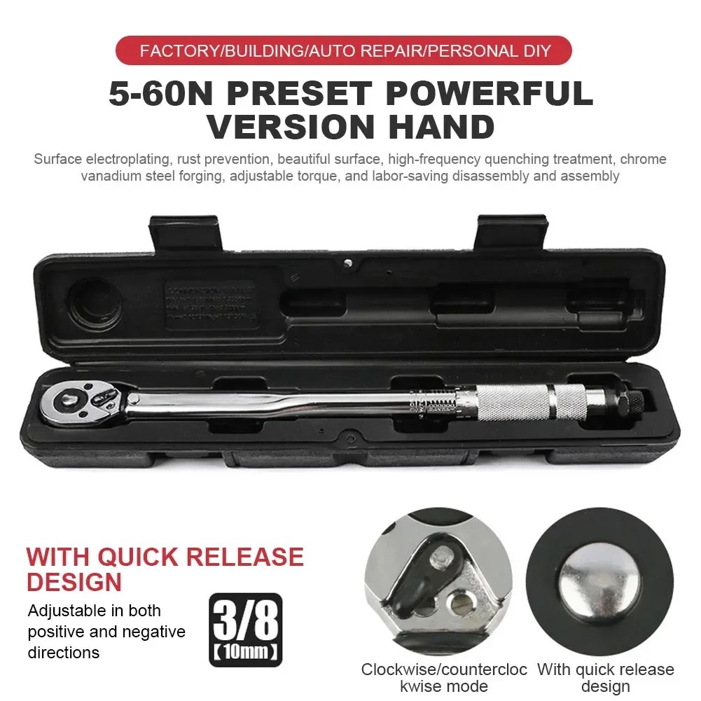 Ratchet Torque Wrench Square Drive 5-60N.m Reversible Ratchet Key 3/8" Adjustable Torque Spanner Pre