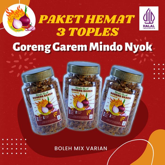 

Paket Hemat 3 Toples Bawang Goreng Betawi ( goreng garem ) Spices Pedas