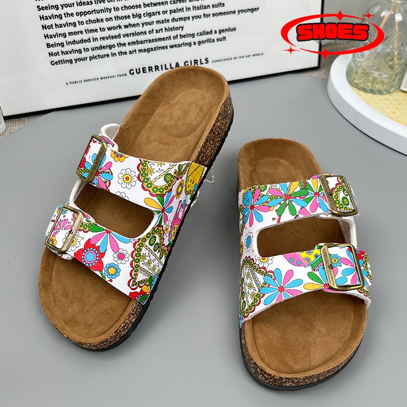 Diskont Sandal Slide Footbed Casual Vintage Two Strap Wanita Suede Brown Original 2428B