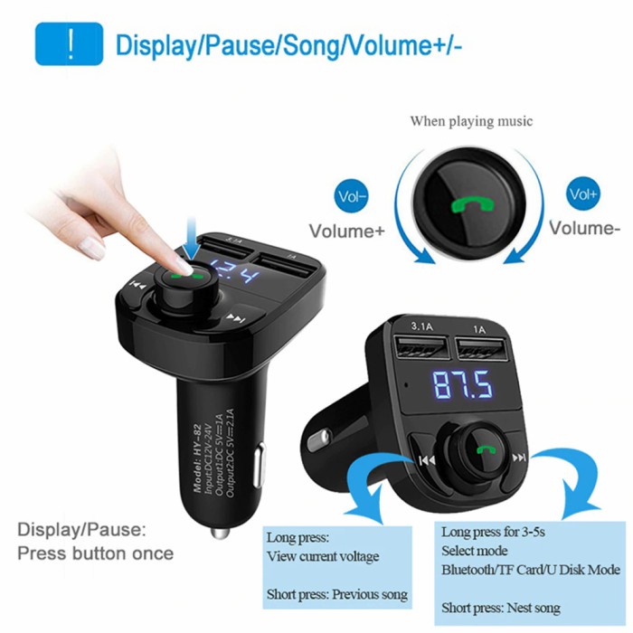 Paling Baik Car Charger Mobil Dual 2 Usb Hyundai Hy82 Bluetooth Phone Mp3