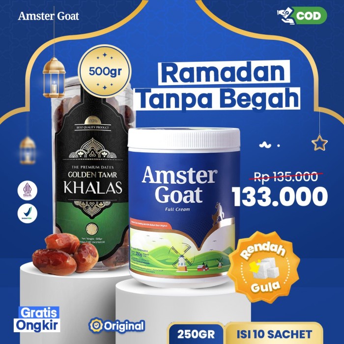

PAKET RAMADHAN TANPA BEGAH - Amstergoat 250gr Isi 10 Sachet + Kurma Golden Tamr Khalas Kholas 500gr