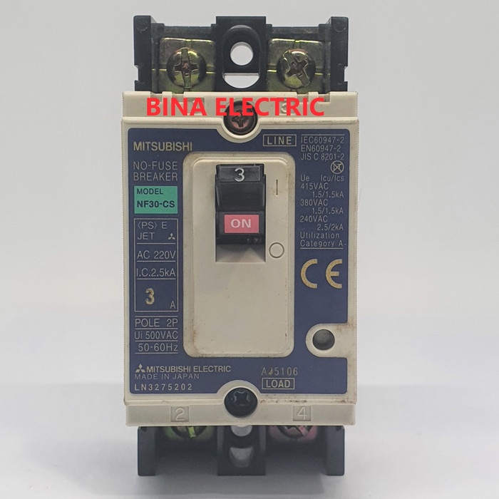 MCCB Mitsubishi NF30-CS 2P 3A 220V 2.5kA / NFB Mitsubishi NF30-CS 3A