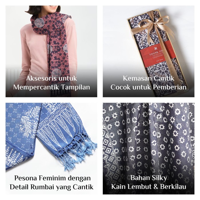 Best Seller Selendang Batik Cap/ Syal Batik Cap Bahan Silky - Parang Coklat