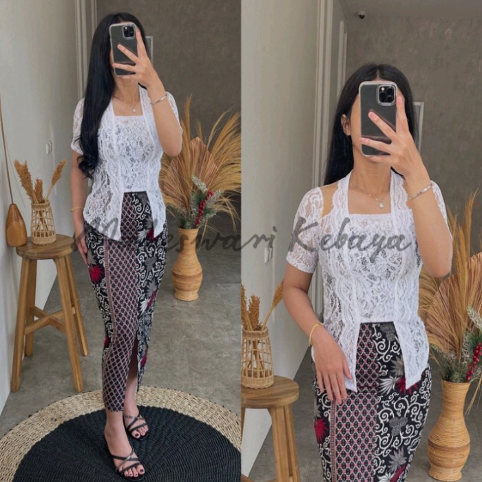 Kebaya Bali Set / Kebaya Tile Stik / Kebaya Bali Putih Best Seller