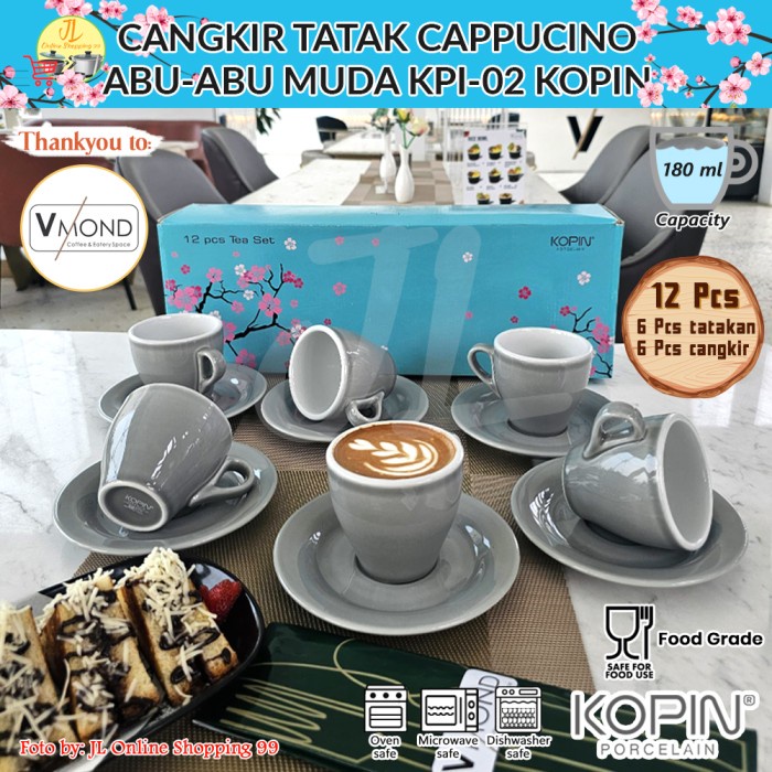 KOPIN cangkir set 6 pasang abu-abu muda 180ml KPI-02 / coffee latte cappucino porcelain cup and