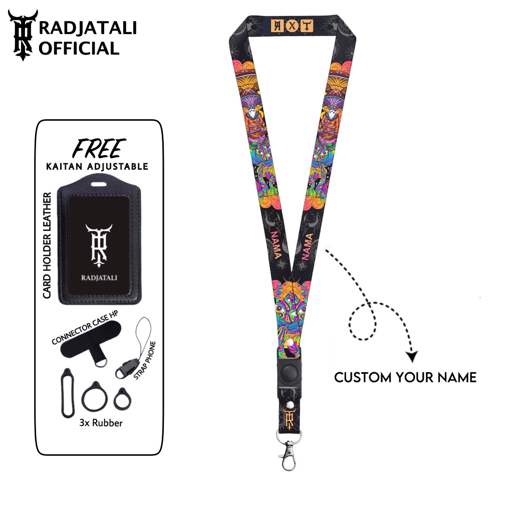 

iK! Lanyard Custom Nama Trippy Series 2cm Request Nama Satuan Gantungan Card holder Full printing 2