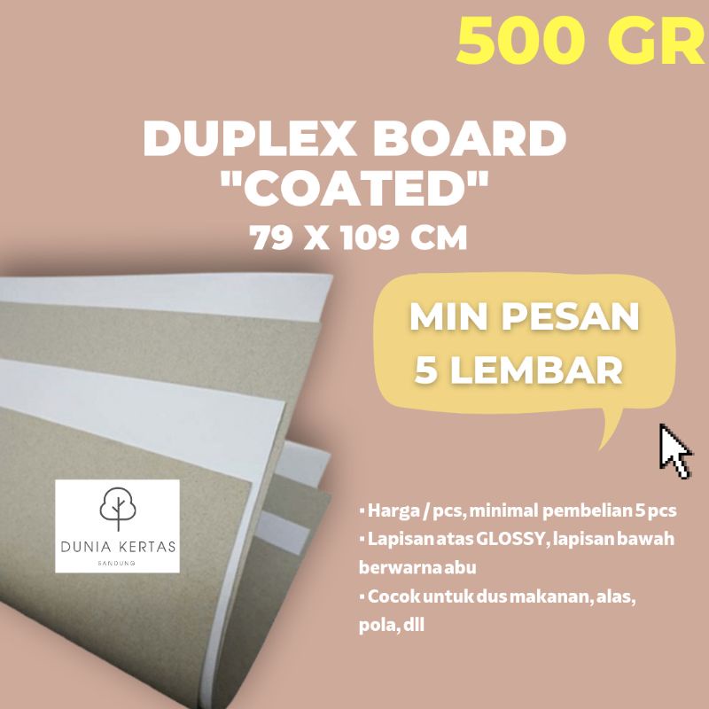 

IK! Kertas karton duplex COATED 500gr (79 CM x 109 CM) Min. pesan 5 LB