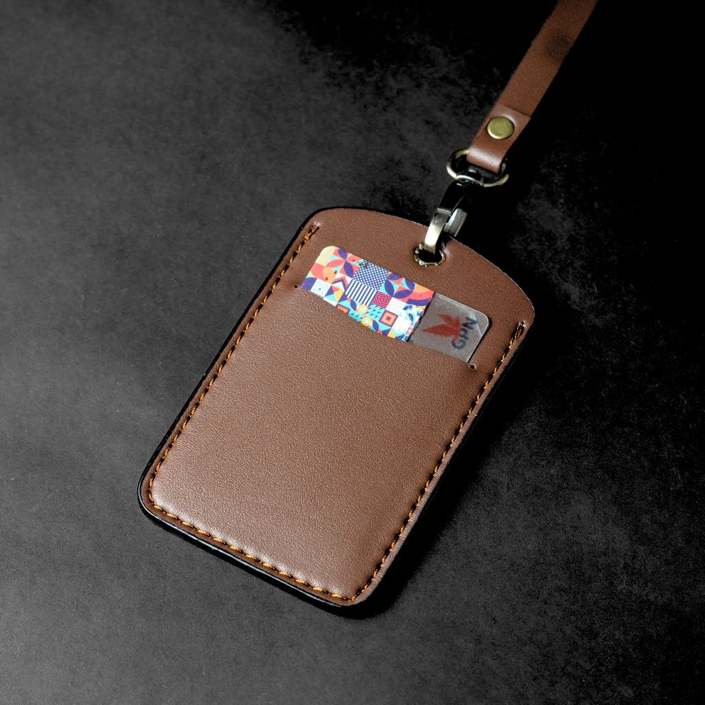 

iK! Tempat Kartu ID Card Kulit Holder Gantungan Nama Tag Lanyard Kulit Alfino