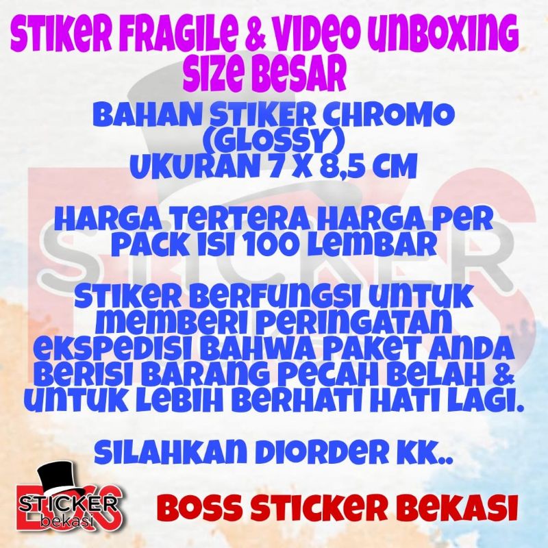 IK! (100 pcs) STIKER FRAGILE DAN VIDEO UNBOXING UKURAN BESAR 7 cm x 8,5 cm