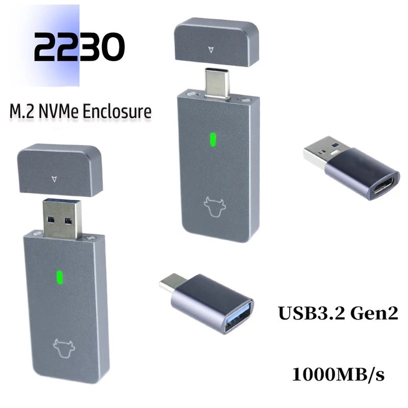 M.2 NVMe 2230 SSD Enclosure USB C Adapter 10Gbps USB3.2 Gen2 External SSD Case for M2 2230 NVMe SN74