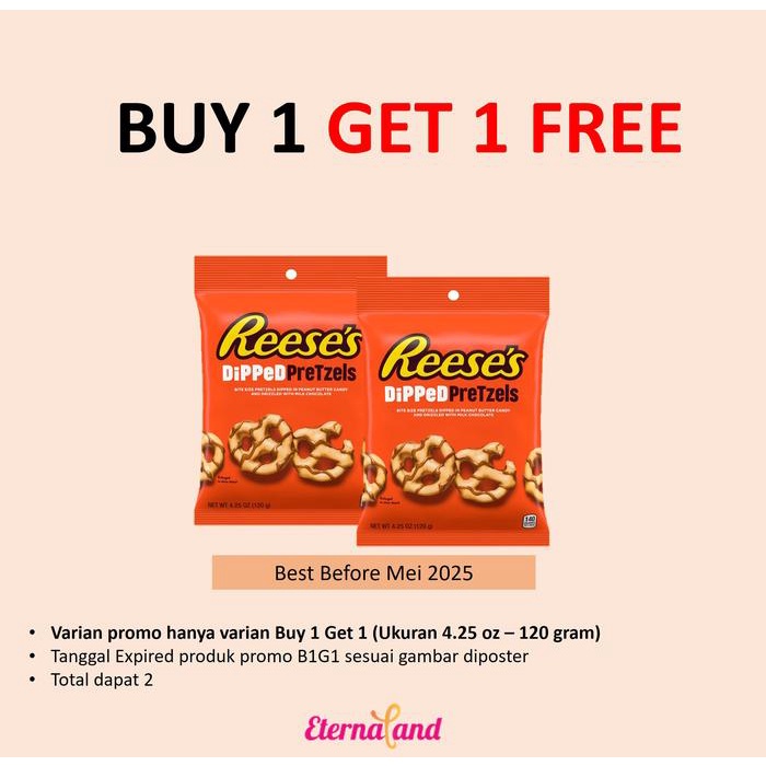 

Reeses Dipped Pretzel Chocolate Candy - cokelat kacang mentega impor USA