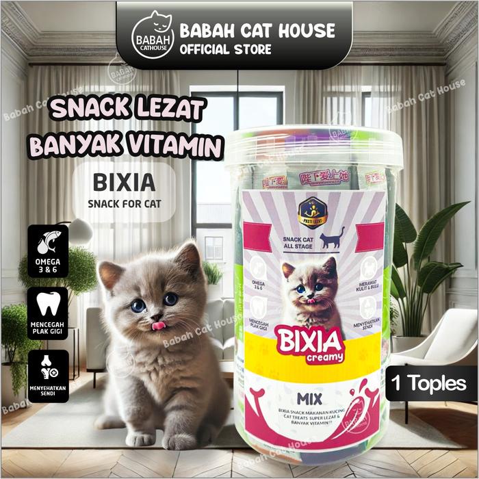 1 Toples Bixia Snack Kucing Creamy Anak Kitten Treat Cemilan Murah Makanan Untuk Cats Camilan Meo
