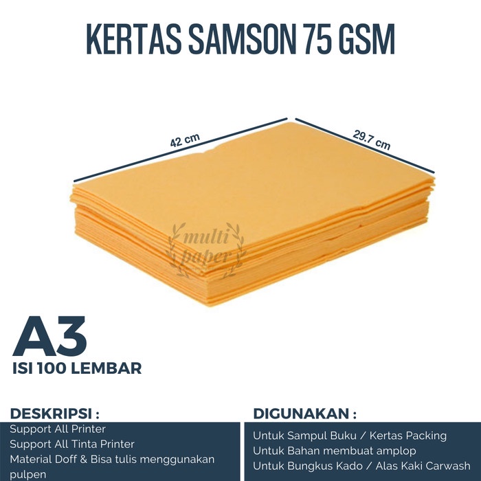 

Kertas Samson A3 75 gr 1 pack isi 100 lembar / Kertas Coklat / Samson