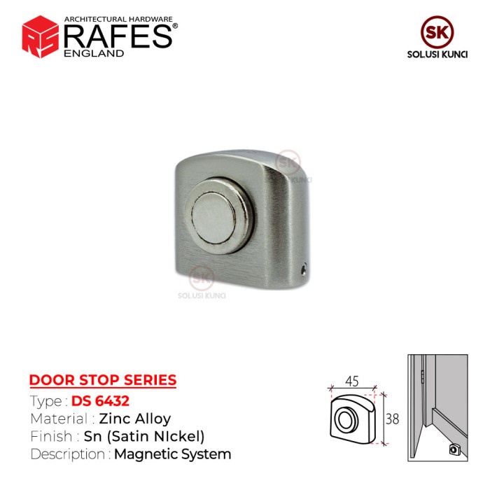 Door Stopper RAFES ENGLAND Magnet System Satin Nickel - DS 6432