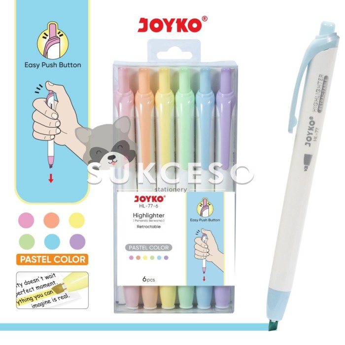 

ATKJaya- Joyko Highlighter HL-77-6 1 Set Isi 6Pcs / Penanda 6 Warna Pastel
