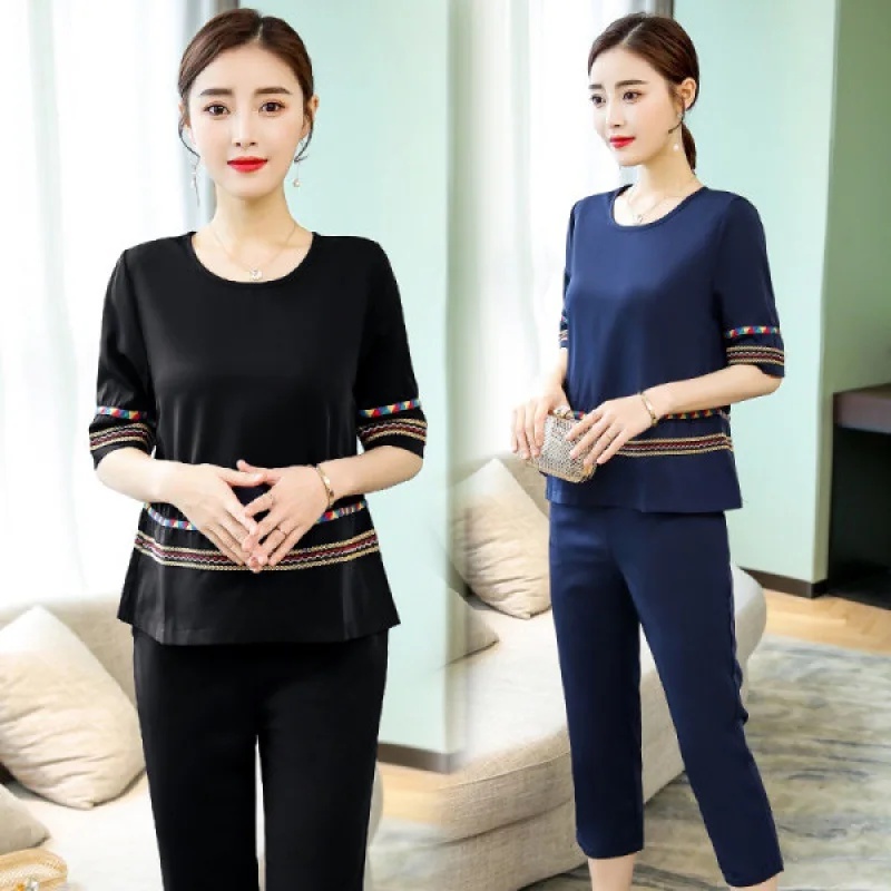 Plus Size Plus Size Women's Short Sleeve Set 200 Pounds Coverage Belly Seven Pants Loose Fit Summer