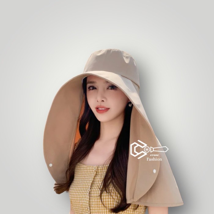 Topi wanita gulung lipat praktis anti UV outdoor/Topi pantai - Pink